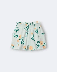 Toddler Girl Swing Short with Pockets in Floral Print - Light Green