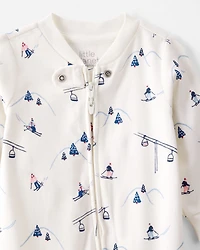 Baby Organic Cotton Sleep & Play Pajamas in Snowy Slopes Print