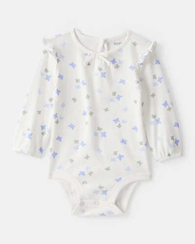 Baby Girl Butterfly Print Long-Sleeve Bodysuit - Ivory