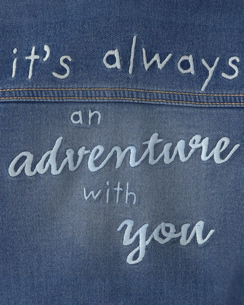 Baby Disney© Winnie the Pooh Embroidered Knit-Like Denim Jacket with Back Art - Dark Wash