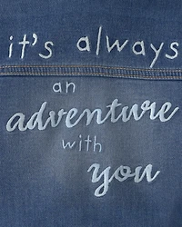 Baby Disney© Winnie the Pooh Embroidered Knit-Like Denim Jacket with Back Art - Dark Wash