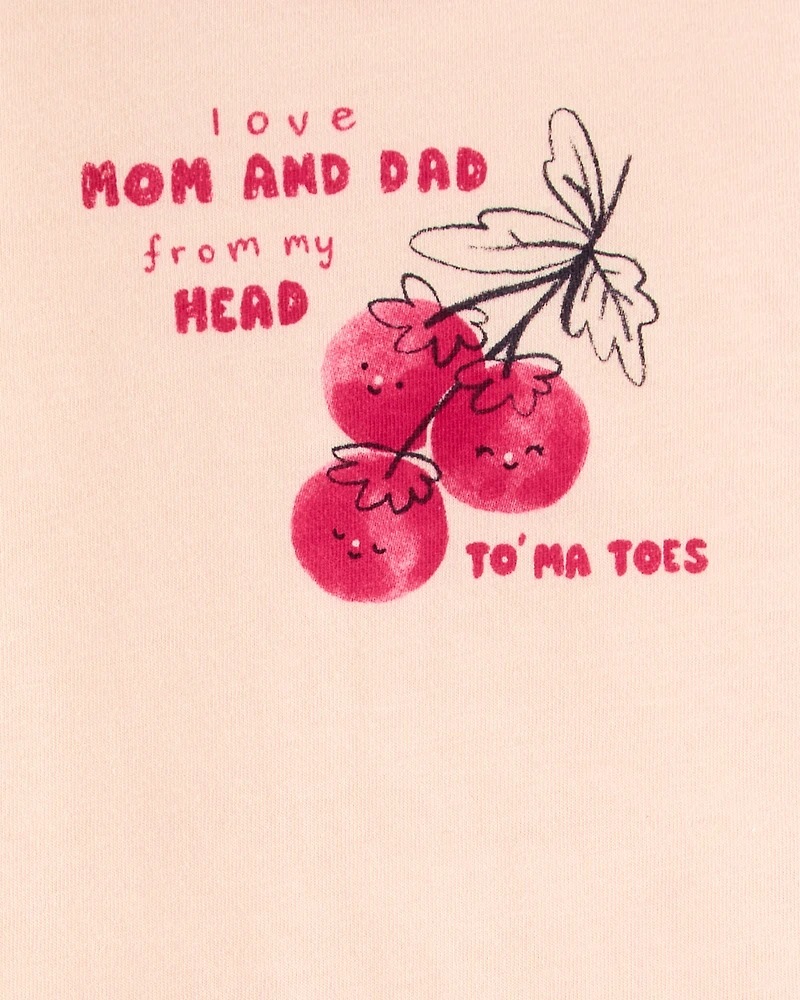 Baby Mom And Dad Tomatoes Short-Sleeve Bodysuit - Pink