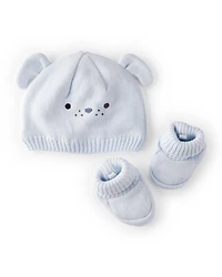 Baby 2-Piece Puppy Crochet Booties & Hat - Blue