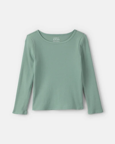 Girls Long-Sleeve Ribbed Top - Green