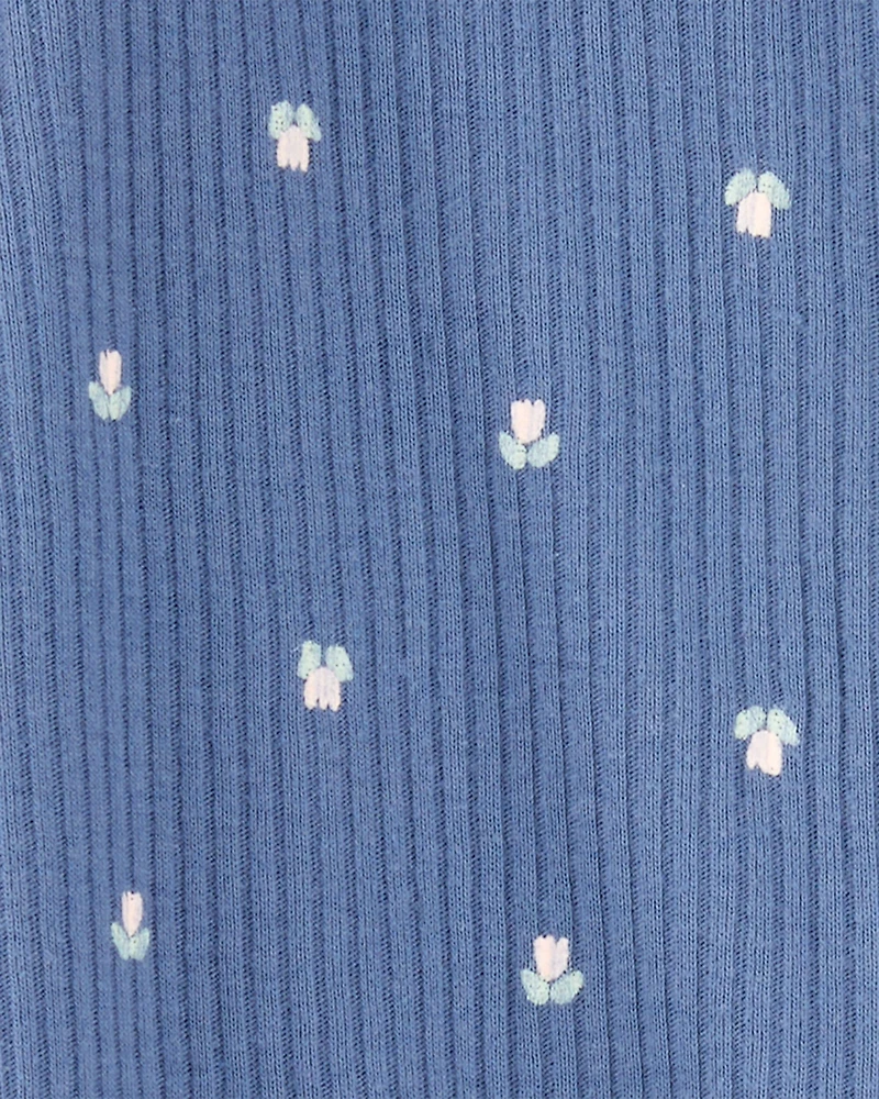 Baby Girl Mini Floral 2-Way Zip Ribbed Sleep & Play Pajamas - Blue