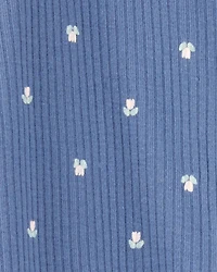 Baby Girl Mini Floral 2-Way Zip Ribbed Sleep & Play Pajamas - Blue