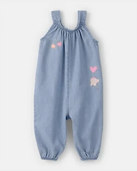 Baby Girl Embroidered Chambray Sleeveless Jumpsuit - Blue
