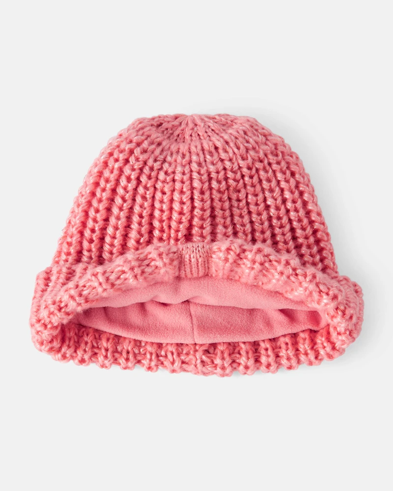 Toddler Girl 2-Piece  Shimmer Winter Hat & Mittens - Pink
