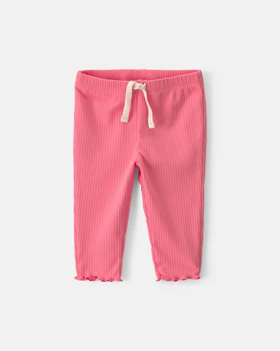 Baby Girl Pull-On Ribbed Leggings - Coral