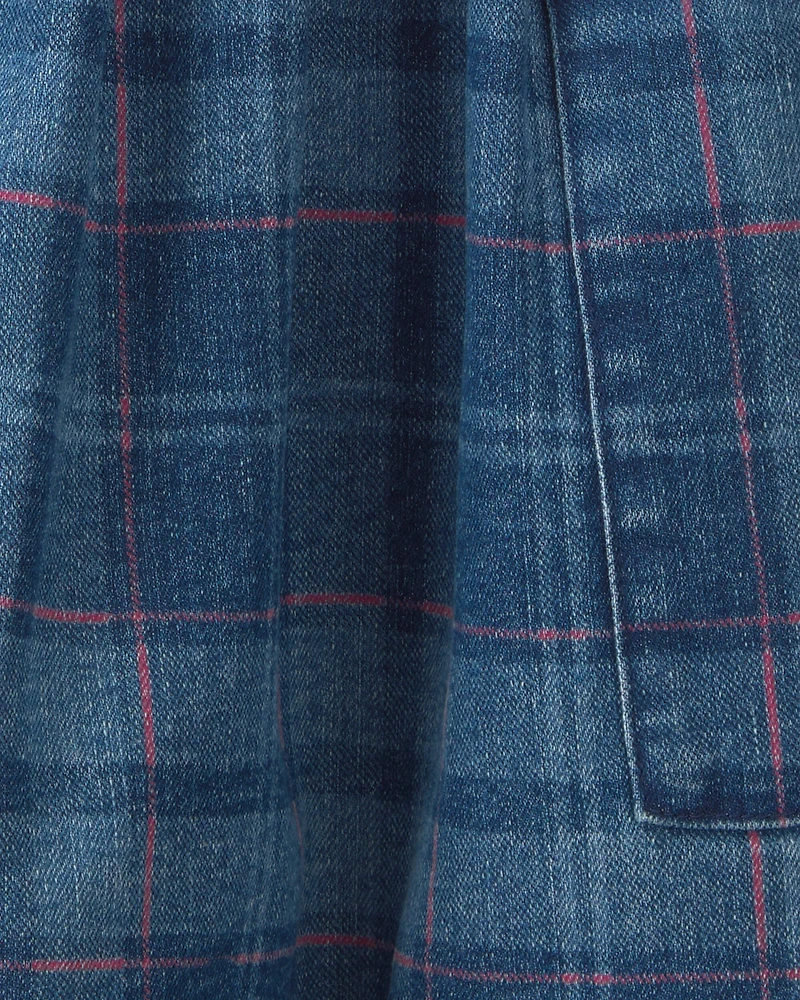 Girls Plaid Denim Skirt - Dark Wash