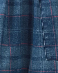 Girls Plaid Denim Skirt - Dark Wash
