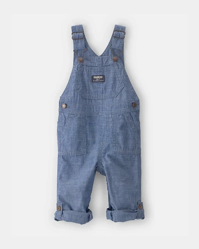 Baby Boy Chambray Cuffed Overalls - Medium Wash