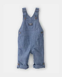 Baby Boy Chambray Cuffed Overalls - Medium Wash