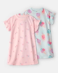 Girls 2-Pack Ice Cream Short-Sleeve Loose Fit Night Gown - Pink/Blue