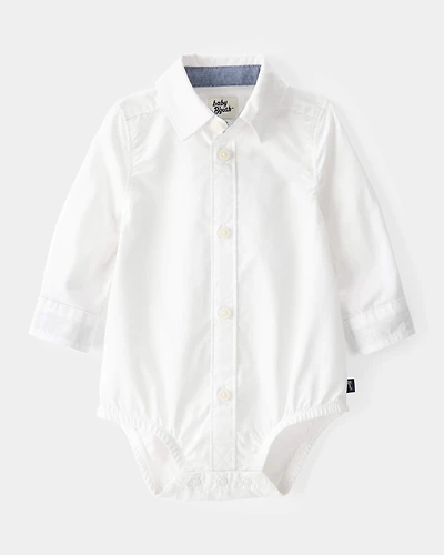 Baby Boy Long-Sleeve Button-Down Bodysuit - White