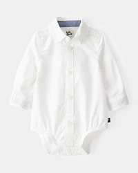 Baby Boy Long-Sleeve Button-Down Bodysuit - White