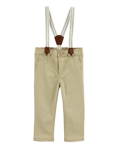 Baby Boy Twill Suspender Pants - Khaki