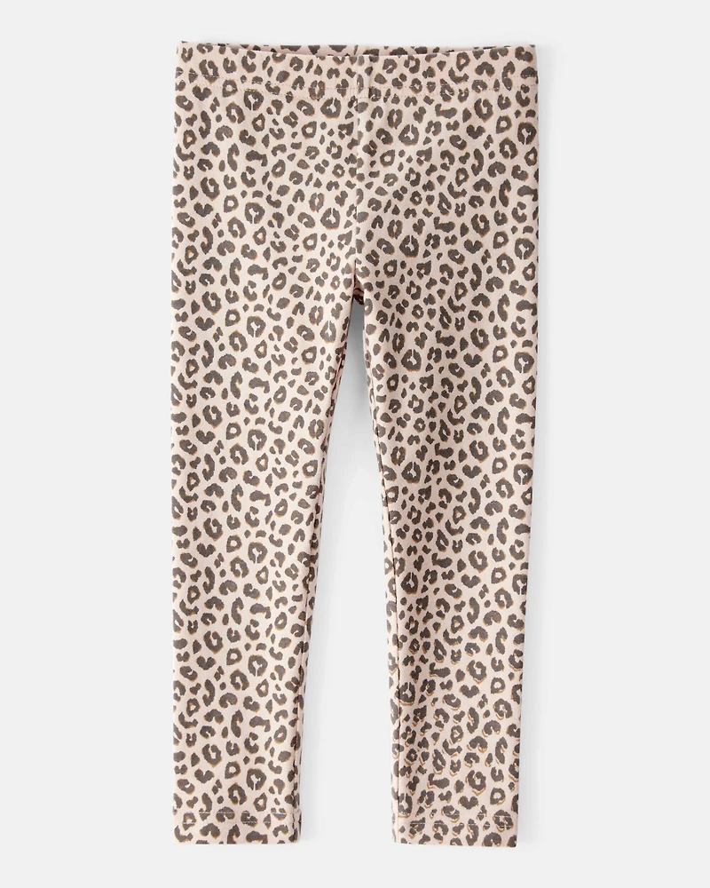 Toddler Girl Cotton Leopard Stretch Leggings - Brown