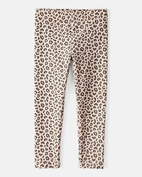 Toddler Girl Cotton Leopard Stretch Leggings - Brown