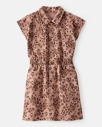 Girls Leopard Print Short-Sleeve Dress - Brown