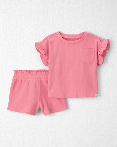 Baby Girl 2-Piece Organic Cotton Waffle Knit Top & Short Set