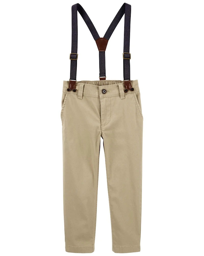 Toddler Boy Suspenders Pants - Khaki