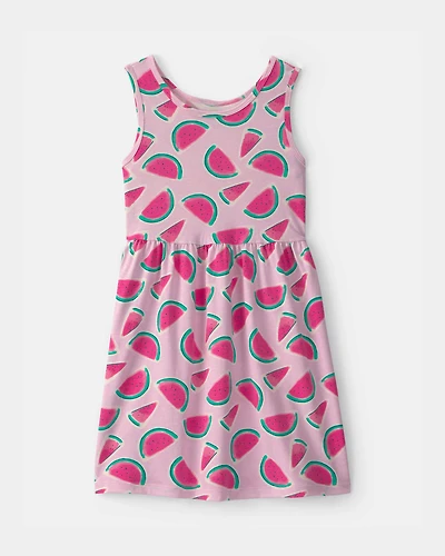 Girls Watermelon Sleeveless Knit Dress - Pink