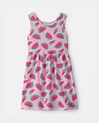 Girls Watermelon Sleeveless Knit Dress - Pink
