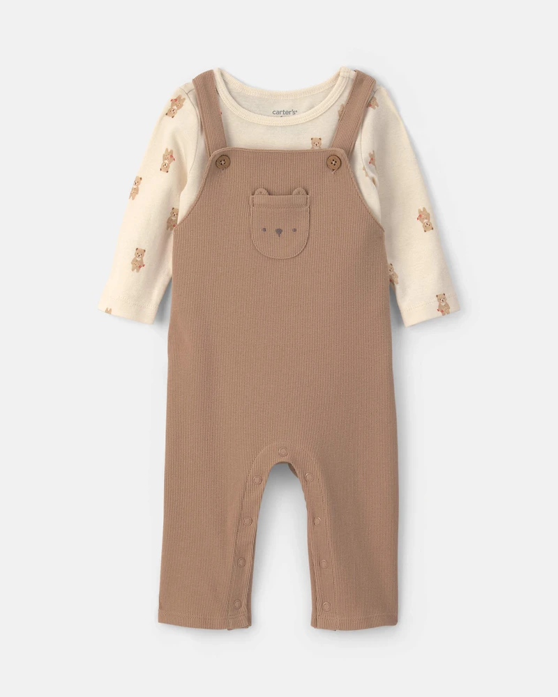 Baby 2-Piece Bear Long-Sleeve Overall Set - Brown