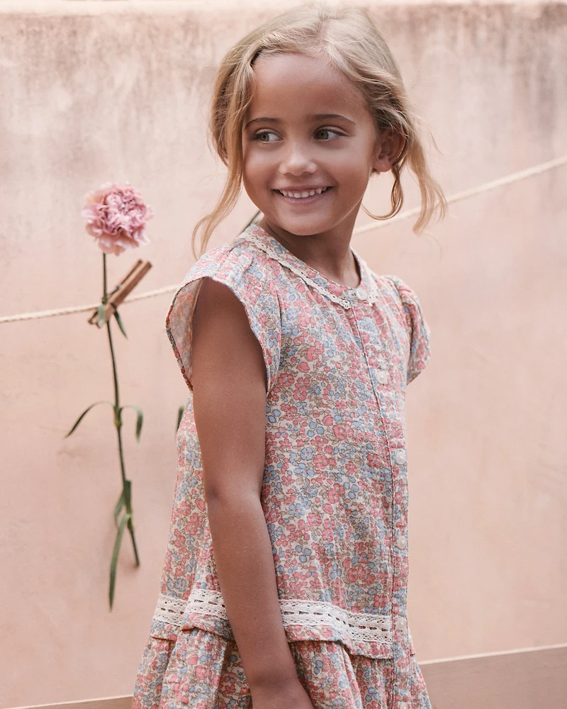 Toddler Girl Organic Cotton Gauze Dress in Meadow Mix Print