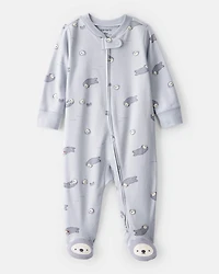 Baby Otter Print 100% Cotton Long-Sleeve Snug Fit Sleep & Play Pajamas - Blue