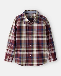 Boys Plaid Cotton Long-Sleeve Button-Down Shirt - Burgundy