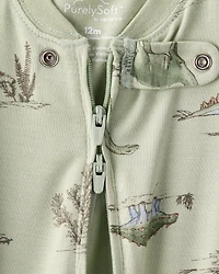 Baby Boy Dinosaur Print PurelySoft Long-Sleeve 2-Way Zip 1-Piece Pajamas - Green