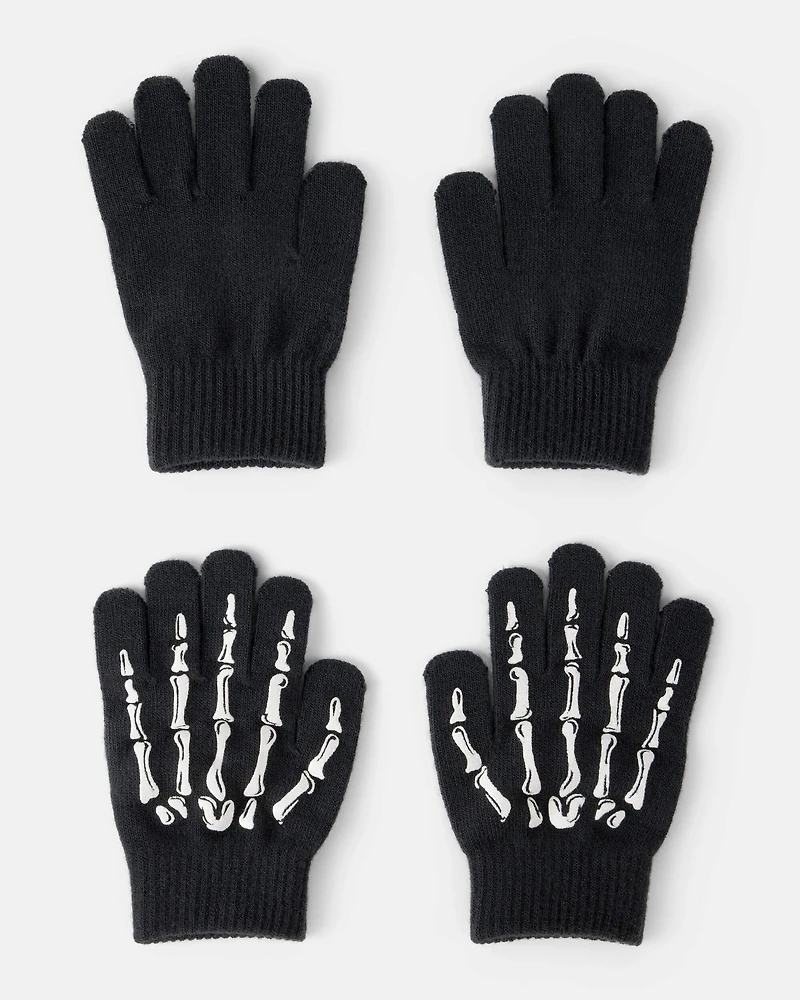 Boys 2-Pack Skeleton Gloves - Black