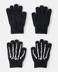 Boys 2-Pack Skeleton Gloves - Black