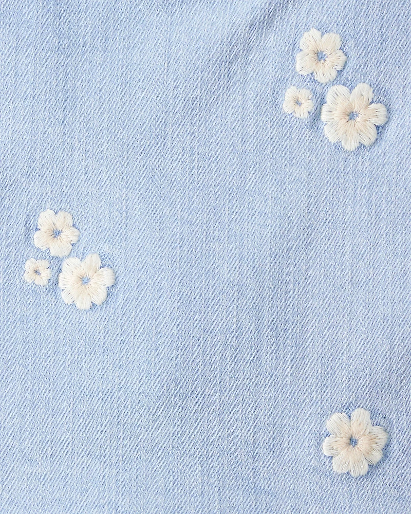 Toddler Girl Embroidered Denim Skort - Blue