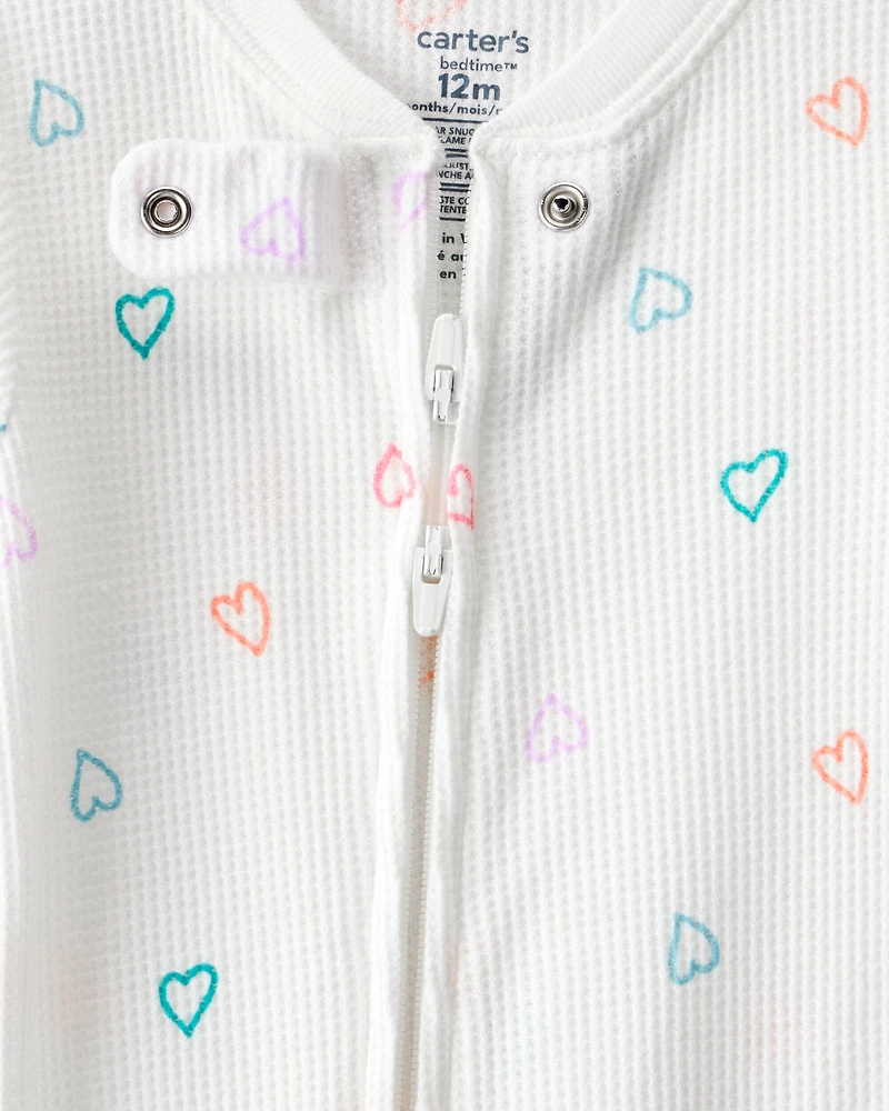 Baby Girl Heart Cotton Snug Fit 2-Way Zip Footie 1-Piece Pajamas - White
