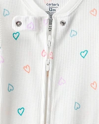 Baby Girl Heart Cotton Snug Fit 2-Way Zip Footie 1-Piece Pajamas - White