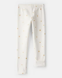 Girls Star Cozy Fleece Pull-On Stretch Leggings - Cream