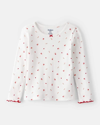 Toddler Girl Floral Print Ruffle Long-Sleeve Top - White