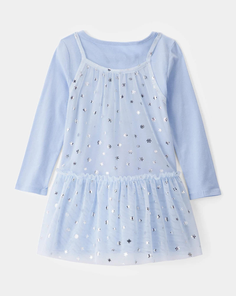 Toddler Girl Snowflake Princess Tulle Dress - Blue