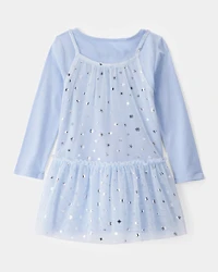 Toddler Girl Snowflake Princess Tulle Dress - Blue