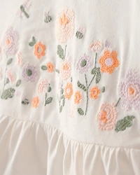 Baby Girl Floral Embroidered Top - Ivory