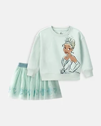 Toddler Girl 2-Piece Disney© Tiana Fleece Pullover Sweatshirt & Skort Set - Green