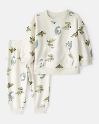 Baby Boy Dinosaur French Terry Long-Sleeve Tee & Pant Set - Ivory