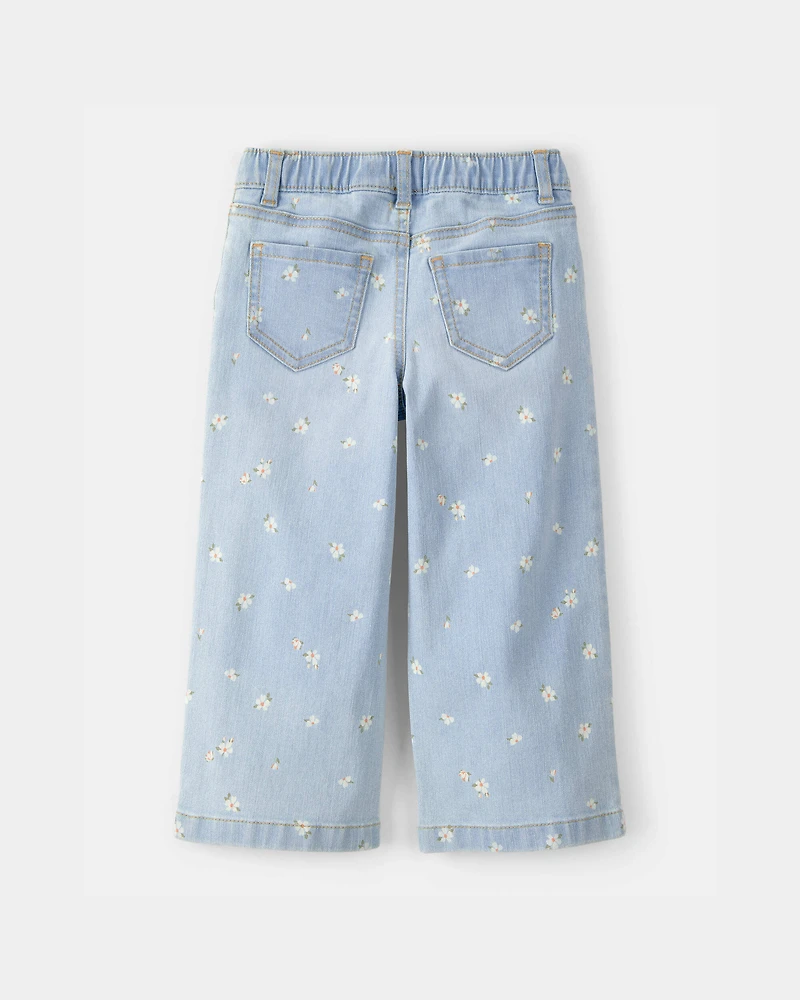 Toddler Girl Floral Drawstring Wide-Leg Jeans - Light Wash