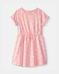 Girls Floral French Terry Dress - Pink