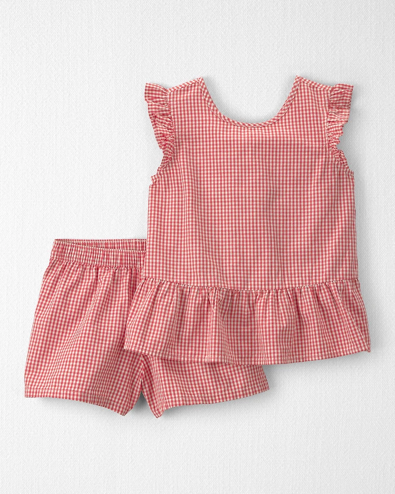 Girls 2-Piece Top & Short Set Made with Organic Cotton in Red Gingham
