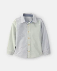 Toddler Boy Poplin Button-Down Shirt- Green/Blue