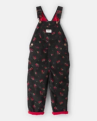 Toddler Girl Floral Print Corduroy Sleeveless Overalls - Black